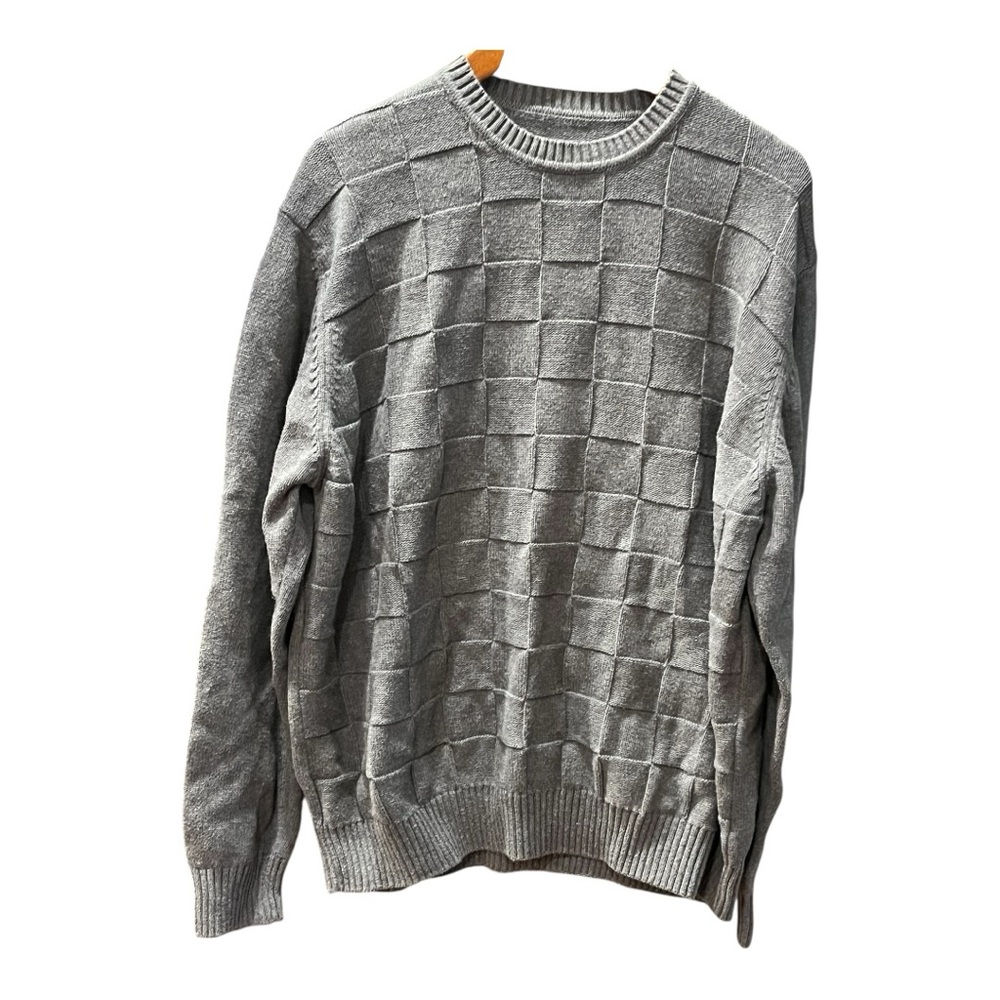 David Taylor Men’s Crew Neck Weave Pattern Knit Sweater Gray Size L